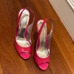 Jessica Simpson Elegant Pink Peep-Toe Slingback Heels